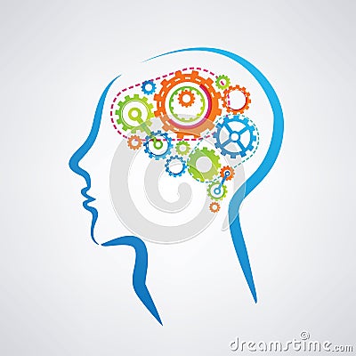 Man's head with brain made of gears Vector Illustration