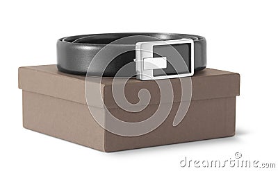 Man's leather belt with a box Stock Photo