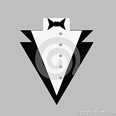 Man`s tuxedo with a bow tie and a button-down shirt. Gentleman`s logo. Vector illustration. Vector Illustration