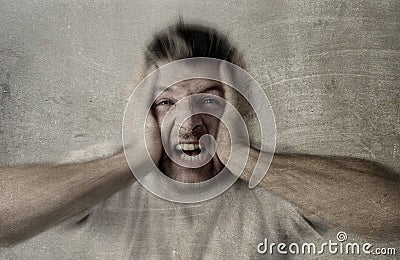 Man sad and depressed suffering depression feeling sorrow and pain screaming desperate Stock Photo