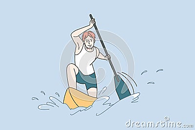 Man sailing in canoe Vector Illustration