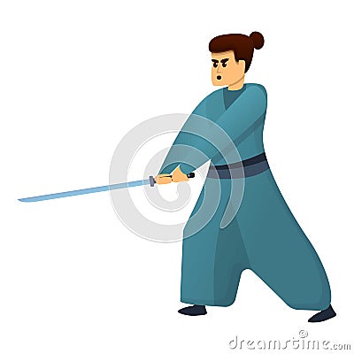 Man samurai icon, cartoon style Vector Illustration