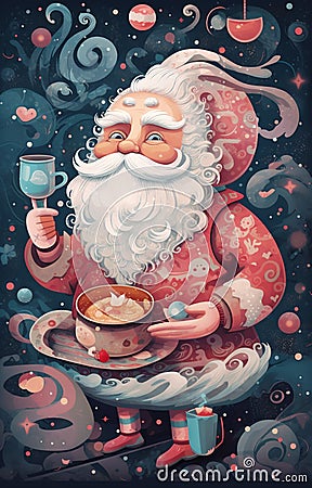 man santa claus beverage male christmas holiday merry mug cute home. Generative AI. Stock Photo