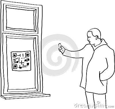 Man scanning QR code Vector Illustration