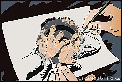 Man screams in horror. Stock illustration. Vector Illustration