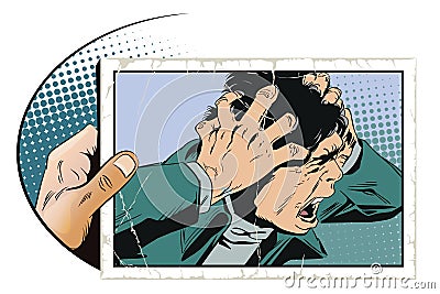 Man screams in horror. Stock illustration. Vector Illustration