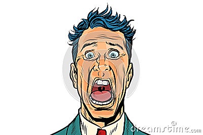 The man screams in horror on white background Vector Illustration