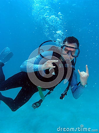 Man Scuba Diving Stock Photo