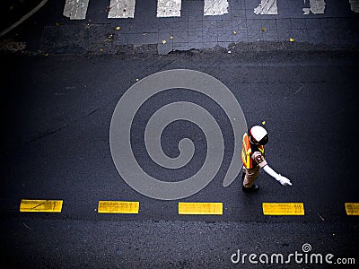 Man security working on street Editorial Stock Photo