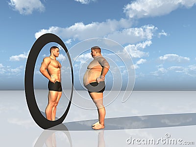 Man sees other self in mirror Cartoon Illustration
