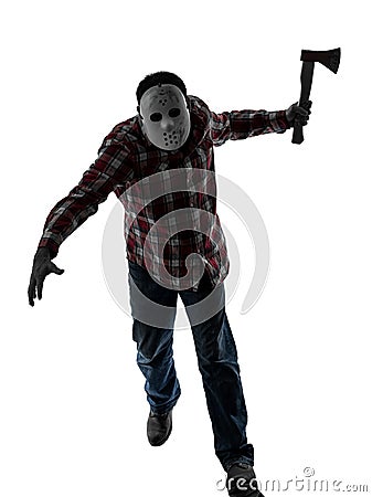 Man serial killer with mask silhouette full length Stock Photo