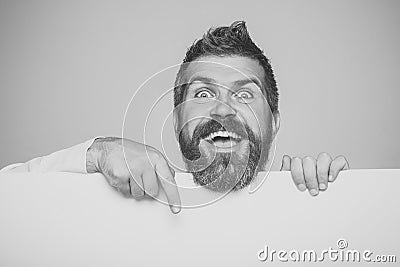 Man with serious emotion. Fun faces. Barber fashion and beauty marketing. Stock Photo