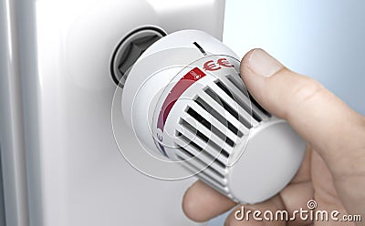 Man setting thermostat temperature to the higher position Cartoon Illustration