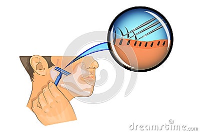 A man shaves, a razor, facial gel or shaving foam Vector Illustration