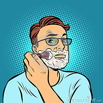 Man shaving brush, hygiene, morning in the bathroom Vector Illustration