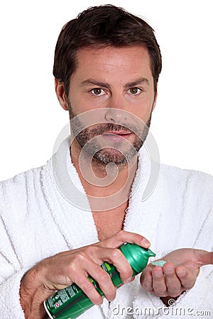 Man with shaving foam Stock Photo