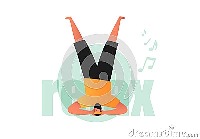 A man in the Shirshasana yoga asana standing on his head with his legs raised Vector Illustration