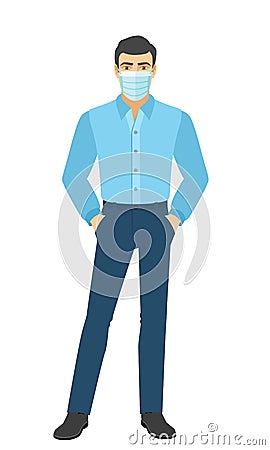 The man in the shirt standing with hands in pockets. Full length portrait of man in a flat style Vector Illustration