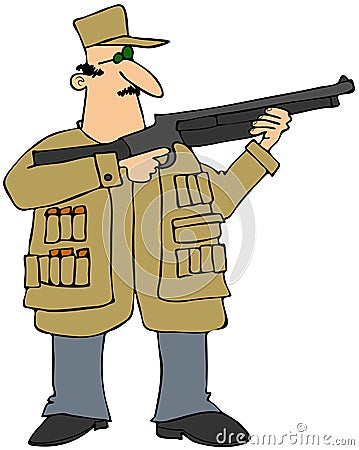 Man shooting a shotgun Cartoon Illustration