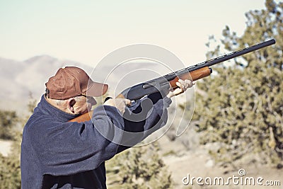 Man Shooting a Shotgun Hunting Stock Photo