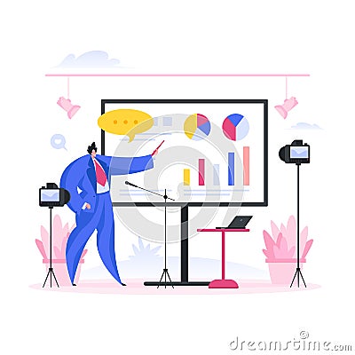 Man shooting video for business blog. Flat cartoon people vector illustration Vector Illustration