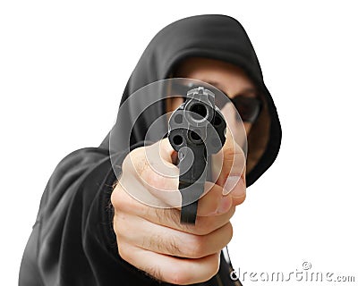 Man shoots a gun, gangster Stock Photo