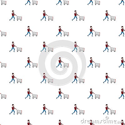 Man with shopping cart pattern Vector Illustration