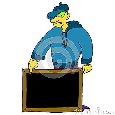 Man show in board icon. Business advertisement art Vector Illustration