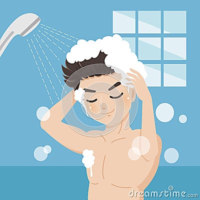 The man shower in the bathroom Vector Illustration