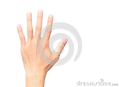 Man showing back hand and five finger count on white background Stock Photo