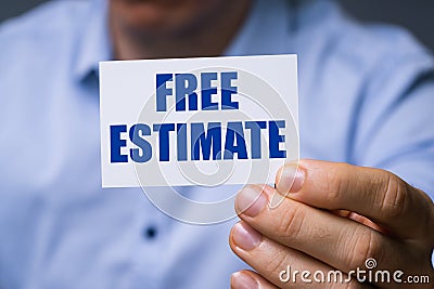 Man Showing Free Estimate Card Stock Photo