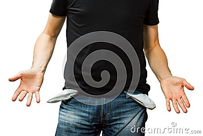 Man showing his empty pocket, no money Stock Photo