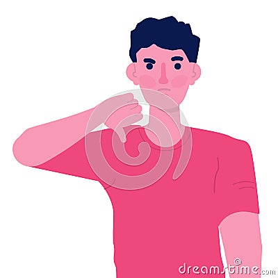 Man showing a negative gesture thumbs down sign. Disapprove character concept. Vector Illustration