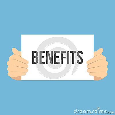 Man showing paper BENEFITS text Vector Illustration