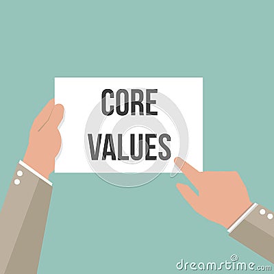 Man showing paper CORE VALUES text Vector Illustration