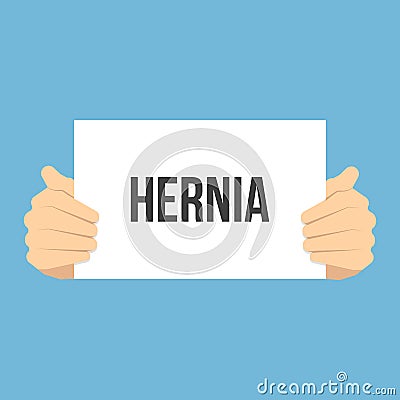 Man showing paper HERNIA text Vector Illustration