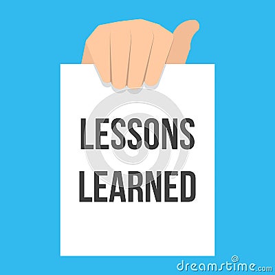 Man showing paper LESSONS LEARNED text Vector Illustration