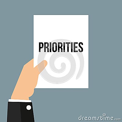 Man showing paper PRIORITIES text Vector Illustration