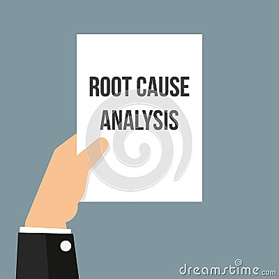 Man showing paper ROOT CAUSE ANALYSIS Vector Illustration