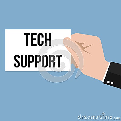 Man showing paper TECH SUPPORT text Vector Illustration