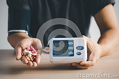 Self blood pressure and heart rate measurement Stock Photo