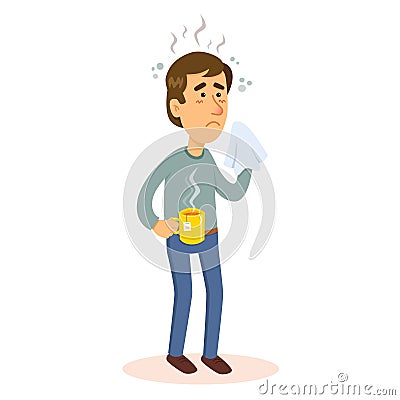 Man sick with flu Vector Illustration