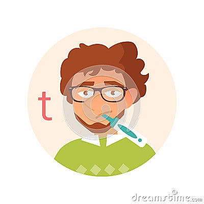 Man is sick with the flu. Vector. Vector Illustration