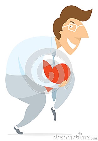 Man silently stealth walking stealing heart or love Vector Illustration