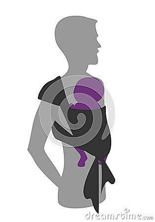 Man silhouette with a baby in a sling. Babywearing father concept Vector Illustration