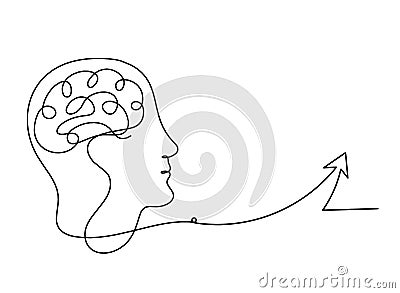 Man silhouette brain and direction as line drawing on white Stock Photo