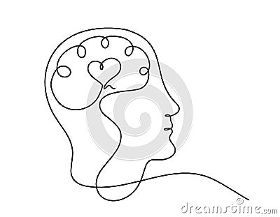 Man silhouette brain and heart as line drawing Vector Illustration