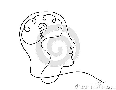 Man silhouette brain and question mark Vector Illustration