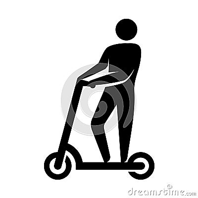 Man silhouette on electric scooter icon. Vector Illustration