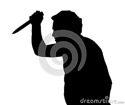 Man Silhouette European Stabbing with Knife Vector Illustration